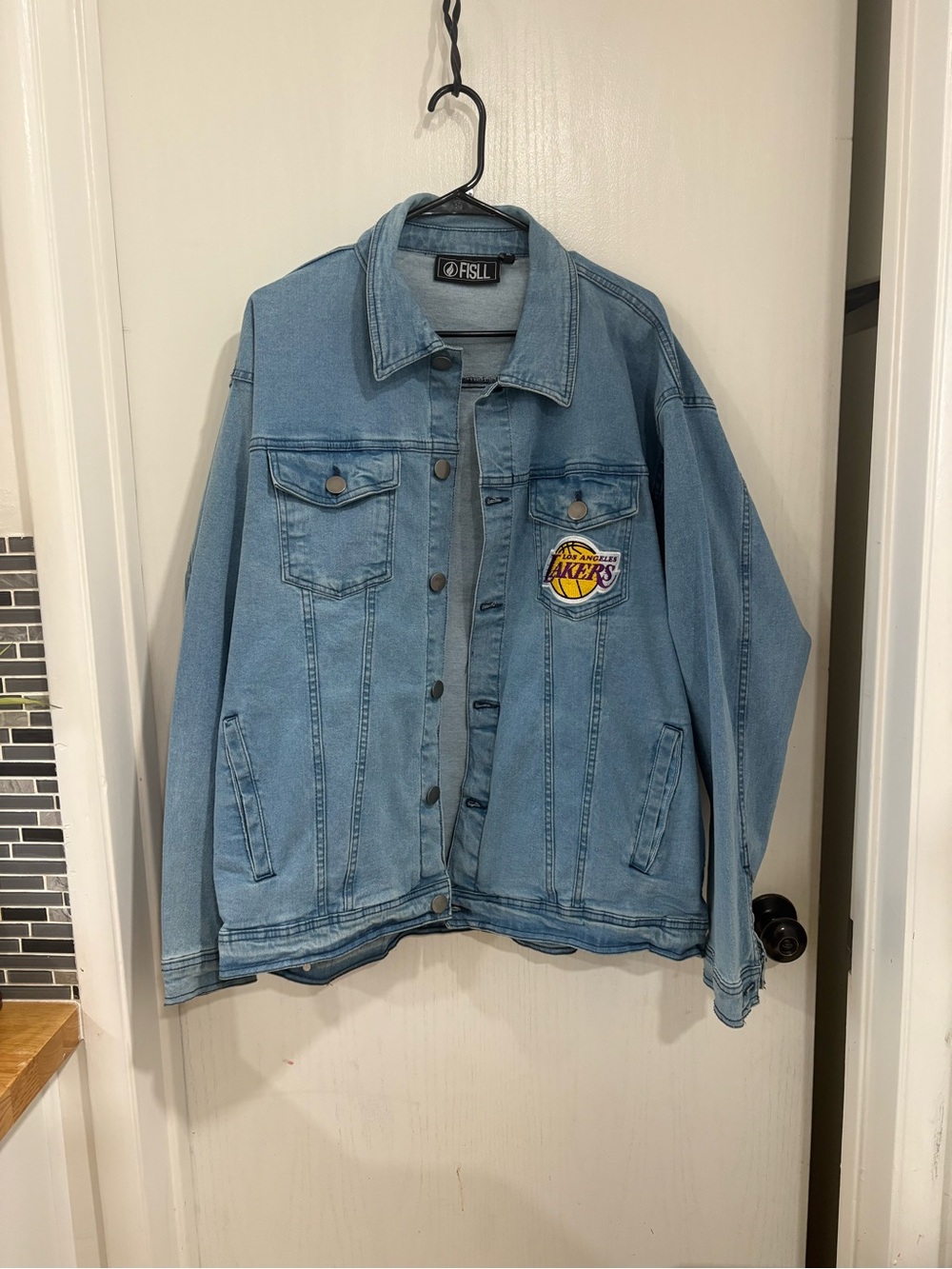 FISLL NBA Lakers Light Blue Denim Jacket size XL New Embroidered